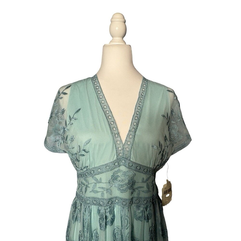 Altar’d State Mariska Maxi Dress M Sea Blue Embroidered Mesh Boho NWT - Picture 5 of 11